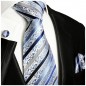 Preview: Krawatte blau mit Einstecktuch barock gestreift 718