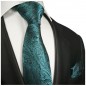 Preview: Krawatte aqua blau floral mit Einstecktuch 373