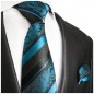 Preview: Krawatte aqua blau mit Einstecktuch barock gestreift Seide 2036