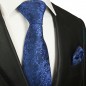 Preview: Krawatte blau barock mit Einstecktuch Seide 2050