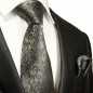 Preview: Krawatte silber grau schwarz barock Seide mit Einstecktuch