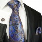 Preview: Krawatte blau mit Einstecktuch und Manschettenknöpfe braun paisley seide 2062