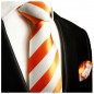 Preview: Krawatte orange weiß gestreift mit Einstecktuch