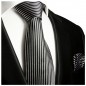 Preview: Krawatte schwarz silber gestreift Seide mit Einstecktuch