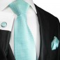 Preview: Krawatte türkis mit Einstecktuch und Manschettenknöpfe 2057
