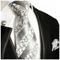 Preview: Krawatte silber barock gestreift Seide mit Einstecktuch und Manschettenknöpfe