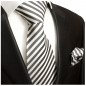 Preview: Krawatte anthrazit weiß gestreift Seide mit Einstecktuch
