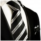 Preview: Krawatte schwarz silber gestreift Seide mit Einstecktuch