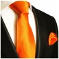 Preview: Krawatte orange uni satin Seide mit Einstecktuch