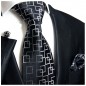 Preview: Krawatte schwarz kariert Seide mit Einstecktuch und Manschettenknöpfe