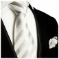 Preview: Krawatte silber weiß gestreift Seide mit Einstecktuch