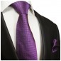 Preview: Krawatte lila violett kariert Seide mit Einstecktuch