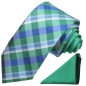 Preview: Krawatte mit Einstecktuch grün blau