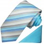 Preview: Kontrast Knoten Krawatten Set 2tlg Krawatte + Einstecktuch blau grau P6