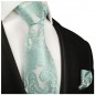 Preview: Krawatte türkis mit Einstecktuch paisley brokat 989