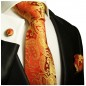 Preview: Krawatte rot gold paisley Seide mit Einstecktuch und Manschettenknöpfe