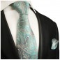 Preview: Krawatte türkis mit Einstecktuch grau paisley 2016