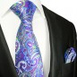 Preview: Paul Malone Krawatte 100% Seide blau lila paisley 2060