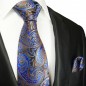 Preview: Krawatte blau mit Einstecktuch braun paisley seide 2062