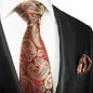 Preview: Krawatte rot gold paisley mit Einstecktuch
