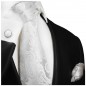 Preview: Krawatte weiß paisley Seide mit Einstecktuch und Manschettenknöpfe