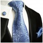 Preview: Krawatte blau paisley brokat mit Einstecktuch und Manschettenknöpfen 818