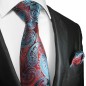 Preview: Krawatte rot blau mit Einstecktuch paisley brokat 2061