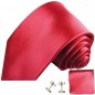 Preview: Krawatte pink uni Seidenkrawatte - Seide - Krawatte mit Einstecktuch und Manschettenknöpfe