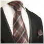 Preview: Krawatte pink schwarz Seide Schottenmuster kariert mit Einstecktuch