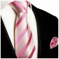 Preview: Krawatte rosa pink gestreift Seide mit Einstecktuch