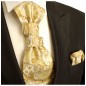 Preview: Hochzeitskrawatte Plastron gold mit Einstecktuch | Bräutigam Hochzeit Krawatte