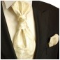 Preview: Creme Hochzeitskrawatte mit Einstecktuch paisley | Plastron | Hochzeit  Ascot Krawatte