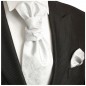 Preview: Silber weiße Hochzeitskrawatte mit Einstecktuch floral | Plastron | Hochzeit  Ascot Krawatte
