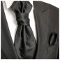 Preview: Schwarze Hochzeitskrawatte mit Einstecktuch | Plastron | Hochzeit  Ascot Krawatte