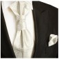 Preview: Ivory elfenbein Hochzeitskrawatte mit Einstecktuch gestreift | Plastron | Hochzeit  Ascot Krawatte
