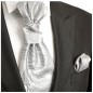 Preview: Silberne Hochzeitskrawatte mit Einstecktuch paisley | Plastron | Hochzeit  Ascot Krawatte