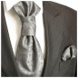 Preview: Silber graue Hochzeitskrawatte mit Einstecktuch paisley | Plastron | Hochzeit  Ascot Krawatte