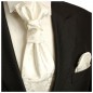 Preview: Ivory elfenbein Hochzeitskrawatte mit Einstecktuch floral | Plastron | Hochzeit  Ascot Krawatte