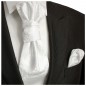 Preview: Weiße Hochzeitskrawatte mit Einstecktuch barock | Plastron | Hochzeit  Ascot Krawatte