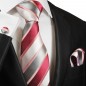 Preview: Krawatte pink rot weiß silber gestreift Seide mit Einstecktuch