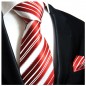 Preview: Krawatte rot weiß gestreift Seide mit Einstecktuch