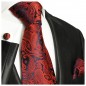 Preview: Krawatte rot blau paisley Seide mit Einstecktuch und Manschettenknöpfe