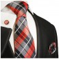Preview: Krawatte blau rot Schottenmuster Seide kariert mit Einstecktuch und Manschettenknöpfe