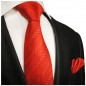 Preview: Krawatte rot uni gestreift Seide mit Einstecktuch
