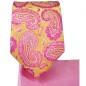 Preview: Paul Malone 7-fold Seidenkrawatte mit Einstecktuch gold pink paisley