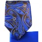 Preview: Paul Malone 7 fold Seidenkrawatte mit Einstecktuch braun blau paisley