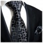 Preview: Krawatte schwarz kariert Seide mit Einstecktuch
