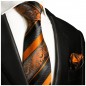 Preview: Krawatte orange schwarz barock gestreift mit Einstecktuch