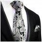 Preview: Krawatte schwarz silber paisley Seide mit Einstecktuch
