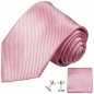 Preview: Krawatte pink uni einfarbig mit Einstecktuch und Manschettenknöpfe